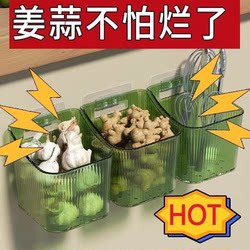 Wall-Mounted Storage Box, No-Drill Kitchen Organizer for Ginger, Garlic, and Seasoning, Transparent Wall-Mounted Large Capacity Storage Basket