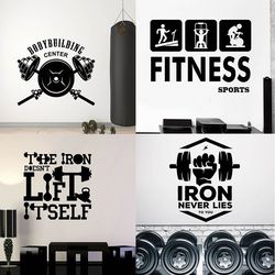 Fitness equipment dumbbell barbell kettlebell sticker iron gym male muscle sports glass sticker PVC waterproof wall sticker