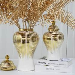 Ceramic light luxury electroplating general jar European flower vase handicraft ornament porch soft decoration decorative storage jar