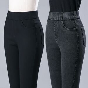 Black high -waisted jeans elastic slim feet in autumn and winter are thin and foreign, new versatile small small pencil pants
