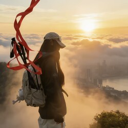 Hiking Poles with Red Ribbons, Silk Ribbons, and Red Streamers for Decoration, Outdoor Climbing, Mountain Climbing, and Photo Props for Creating a Climactic Atmosphere