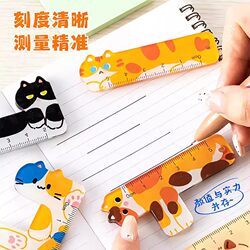 [Get 5 Pieces] Mini Cat-Shaped Ruler for Elementary School Students DIY Cartoon Portable Stationery Ruler Keychain