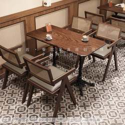 Nostalgic retro style cafe solid wood table and chair combination milk tea dessert shop table restaurant commercial dining table and chairs