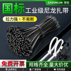 National Standard Self-Locking Nylon Plastic Cable Ties, High-Strength Buckle, Black and White Wire Harness Ties, Extended Binding Straps