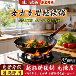 Lu Chuan Iron Pot, Lightweight, Women's Special Cast Iron Pot, Household Cooking Pot, Ultra-Light, Uncoated, Non-Stick Frying Pan