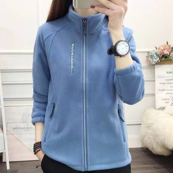 
Autumn and winter fleece sweatshirt plus velvet women's casual stand collar thickened cardigan sports outdoor warm mother jacket