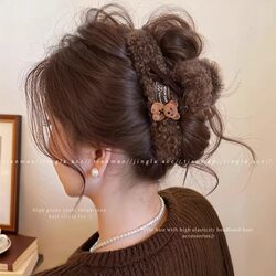 Plush Teddy Bear Hair Claw Clip for Women, High-End 2025 New Style, Suitable for Thick Hair, Autumn and Winter Hair Clip, Back of the Head Shark Clip