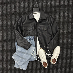 BMAKE YANE American light luxury autumn lapel PU leather jacket men's black workwear motorcycle leather jacket