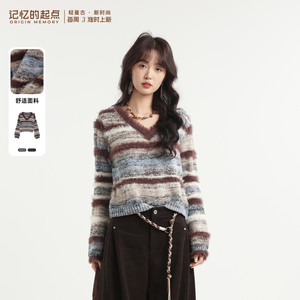 
The starting point of memory V-neck sweater 2026 spring new striped loose slimming elegant top 70AC59281