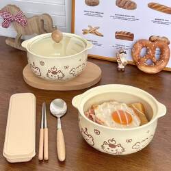 Instant Noodle Bowl with Lid, Ceramic Underglaze Color Instant Noodle Bowl and Chopsticks Set, Household Student Dormitory Snail Noodle Bowl Tableware Bowl