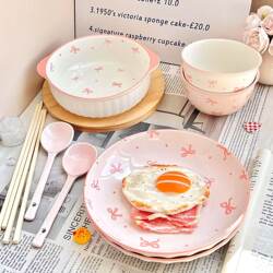 2025 New Stylish Household Plates and Bowls Set, Ceramic Underglaze Color Double-Handle Bowl and Plate Set