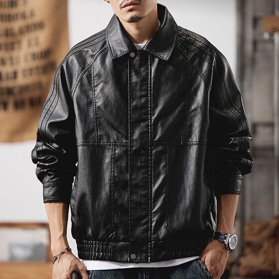 
American retro PU leather jacket men's high-end motorcycle spring and autumn 2025 new men's jacket large-size trendy brand