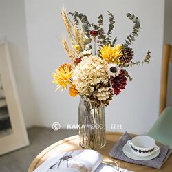 Natural real dried flower hydrangea eucalyptus leaf wheat yellow pastoral style diy floral set table decoration flowers