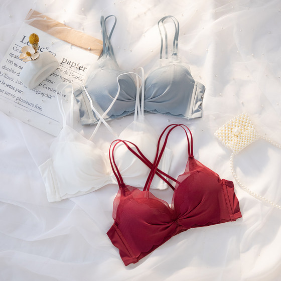 Underwear set, women's thin style, large chest, small gathering, no steel ring collection, auxiliary breast, upper support, adjustable girl's bra