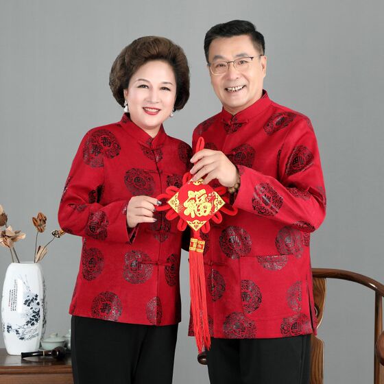 Spring and autumn and winter cotton padded jacket couple dress Tang costumes men middle -aged elderly grandparents Grandma and grandparents gown elderly life birthday jacket
