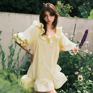 
MarcMoore flagship store 2025 spring French retro ruffle dress feminine waist slimming long skirt