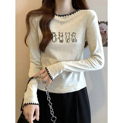 Junior High School Students' Long-Sleeved T-Shirts for Girls, Spring and Autumn Clothing, Slim-Fitting Bottoming Shirts for Girls, Simple Tops for High School Girls