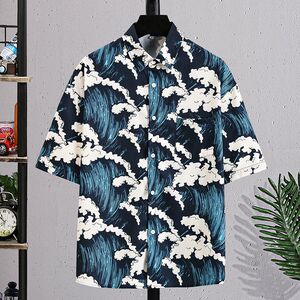 
Fat Man Ice Silk Floral Shirt Men's Summer Thin Loose Plus Size Plus Size Five-Sleeve Shirt Printed Jacket Trendy