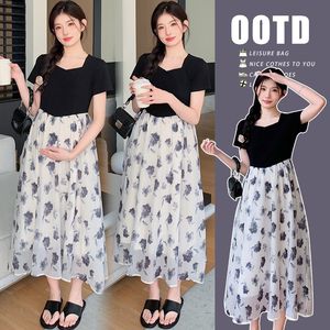 
Plus size maternity dress summer fresh, gentle and sweet patchwork floral trendy mom short-sleeved dress 200*0.5kg
