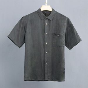 
Summer thin men's lapel silk shirt loose short-sleeved 100% cupro silk shirt plus size half-sleeved casual