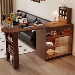 Retro-Style Retractable Bar Table and Sideboard Integrated for Home Use, Living Room Entryway Partition, Small Apartment Wall-Mounted Sofa Side Cabinet