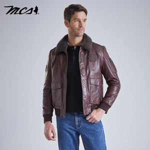 
MCS men's clothing originates from Marlboro autumn and winter American lapel leather jacket fitted sheepskin down leather jacket for men