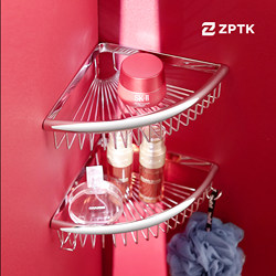 Zptk Stainless Steel Bathroom Storage Rack Triangle Basket No-Drill Solid Thickened Bathroom Corner Shelf Storage Rack Mesh Basket
