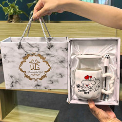 Cute Fufu Line Drawing Puppy Mug, High-Quality Ceramic Couple's Water Cup, Birthday Gift for Girls, Souvenir Gift