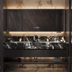Borgley Slate Ceramic Seamless One-Piece Double Basin Bathroom Cabinet Combination Hotel Style Bathroom Washbasin Washbasin