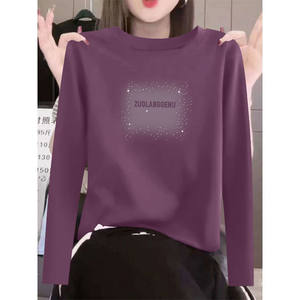 
100 pure cotton round neck printed long-sleeved T-shirt for women new spring and autumn bottoming shirt fashionable loose large size versatile top