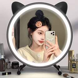 Master Bedroom Dressing Table Mirror Desktop High-End Vintage Decorative Mirror Trendy Light Luxury Makeup Mirror Large with Lights