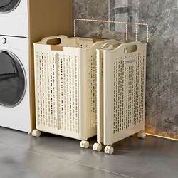 Foldable Wheeled Dirty Clothes Basket, Household Dirty Clothes Storage Basket, Large Capacity, Extra Large Bathroom Dirty Clothes Basket