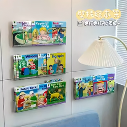 No-Drill Wall-Mounted Bookshelf, Wall-Mounted Storage Rack Behind the Door, Wall-Mounted Transparent Invisible Children's Picture Book Display Shelf