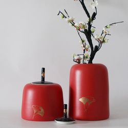 Ceramic vase ornaments Jingdezhen handmade ceramics water-cultured soil-cultured gold ginkgo leaf red storage jar tea