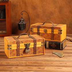 Retro wooden jewelry storage box with lock desktop treasure box living room home collection storage organization password box