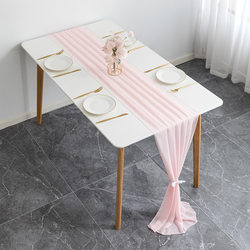 European red simple wedding table decoration table runner solid color polyester chiffon gauze birthday arrangement chiffon table runner