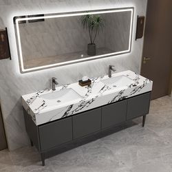 Public bathroom slate double basin bathroom cabinet combination floor-standing washbasin wear-resistant S moisture-proof double sink washbasin