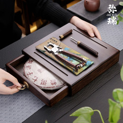 Stainless Steel Tea Tongs, Tea Needle, Pu'Er Tea Cake Tongs, Large Storage Box with Lid, Tea Tray, Tea Mat, Tea Opener