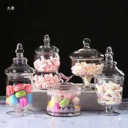 European-style storage round glass candy jar bottle with lid creative cute living room glass cover dessert table storage jar