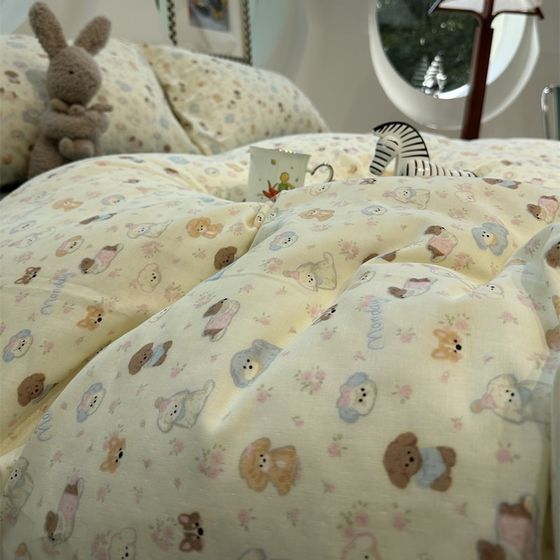 
Milkfufu~Girl's puppy double-layer gauze bed four-piece set, cotton 1.5m1.8m maternal and infant grade quilt cover three-piece set