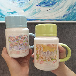 Ins High-Looking Ceramic Mug for Girls with Lid and Spoon, Drinking Cup for Students, Couple Coffee Cup, Home Breakfast Cup