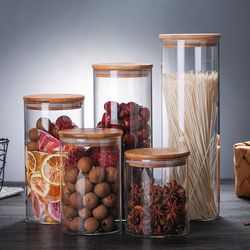 Glass sealed jar kitchen food dry fruit and grain storage jar tea jar storage small bottle with lid