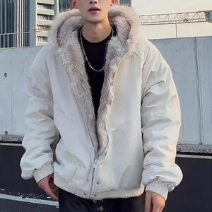 
American retro mountain carving cotton jacket men's winter warm high street loose couple style hooded jacket