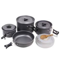 Hot selling outdoor supplies 4-5 people picnic combination set pot camping picnic cooker set pot storage