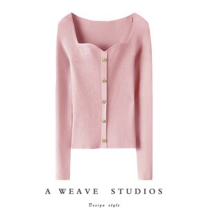 Highlighting the swan neck ~ French elegant tights pure cashmere square collar design sensor sweater female sweater bottoming shirt
