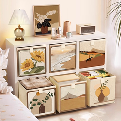 Vintage Style Grid Cabinet Storage Box, Fabric Storage Box, Large Capacity Clothing Organizer, Foldable Fabric Box