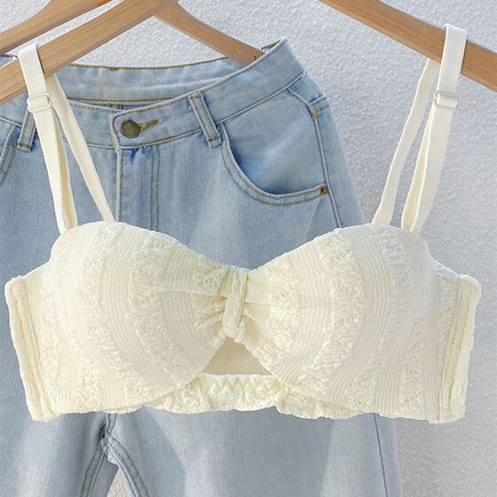 
Summer thin underwear for women with small breasts gathered and sweet half cup strapless and rimless pure lust girl bra set