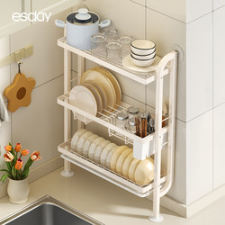 Easy Era Kitchen Narrow Edge Dish Draining Rack, No-Drill Wall-Mounted Bowl and Plate Storage Rack, Sink Organizer