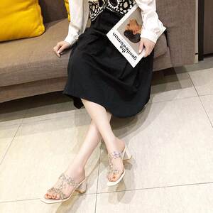 
Korean fashion diamond sandals for women summer mid-heel thick heels popular new summer fashion diamond internet celebrity high heels women