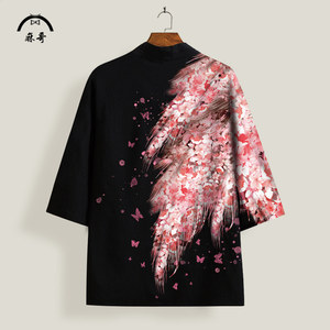 
Taoist robe wing printed jacket men's summer thin shirt feather cardigan top Chinese style high-end cloak